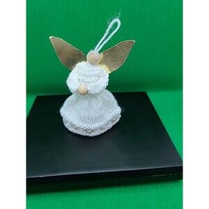 Vintage Small Angel Ornament from Finland Knit Dress Wood/knit